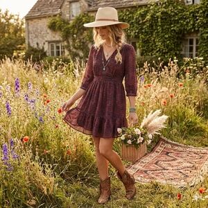 NWT Scotch & Sode S Bohemian Peasant Cottagecore Prarie Dainty Mini Wrap Dress